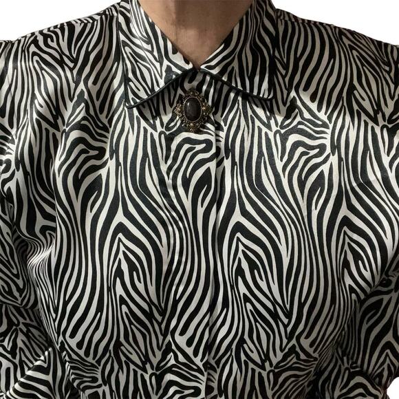 Notations Vintage Womens Zebra Print Long Sleeve Button Down Blouse Size 16 - Picture 4 of 8